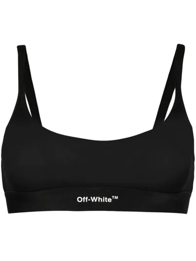 Off-white Helvetica Logo Stretch Cotton Bralette In Black White