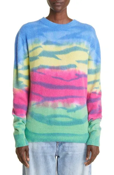 The Elder Statesman Frank Stripe Tie Dye Cashmere Sweater In Blue