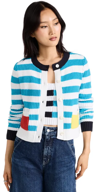 Staud Tide Striped Cotton-blend Cardigan In Multi