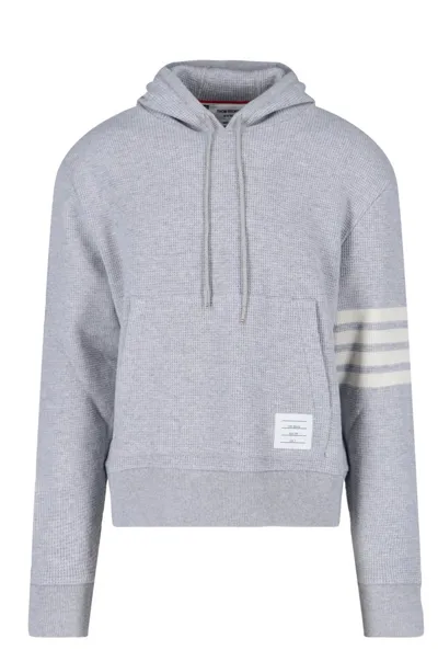 Thom Browne Drawstring Knitted Hoodie In Grey