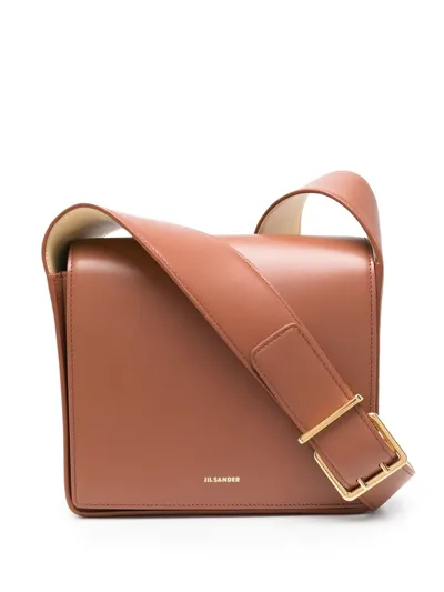 Jil Sander Medium Leather Shoulder Bag In Marrone