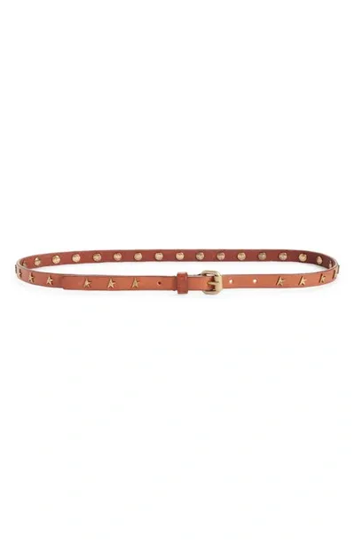 Golden Goose Molly Star Studded Leather Skinny Belt In Cuoio