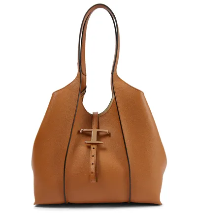 Tod's Timeless Medium Leather Tote In Light Brown