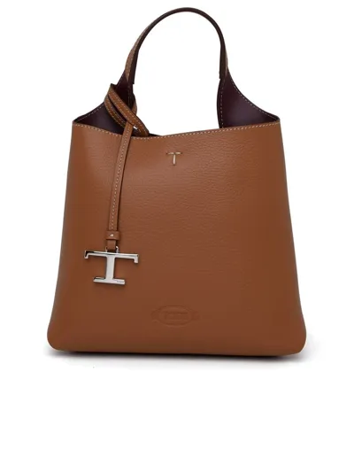 Tod's T Logo Plaque Tote Bag In Brown