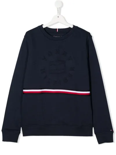 Tommy Hilfiger Junior Embossed-logo Long-sleeve Sweatshirt In Blue