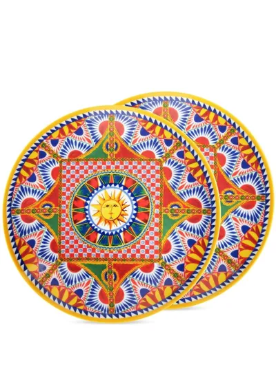 Dolce & Gabbana Set 2 Porcelain Dinner Plates In Multicolor