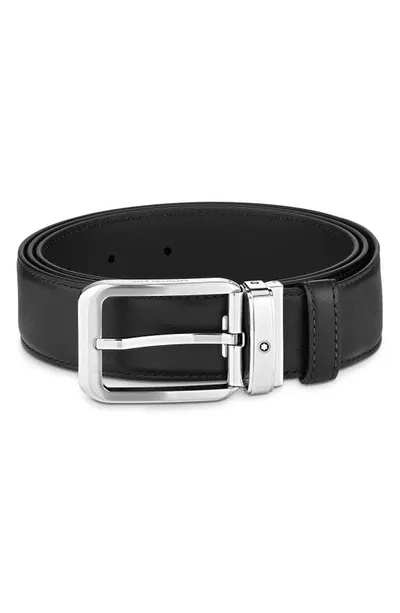 Montblanc Calfskin Leather Belt In Black