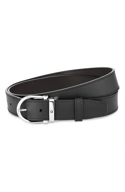 Montblanc Men's Horseshoe Stainless Steel Reversible Leather Belt In Black Brown