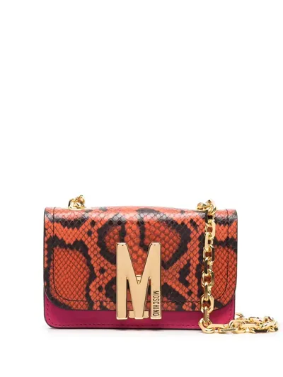 Moschino Snakeskin-effect Leather Crossbody Bag In Orange