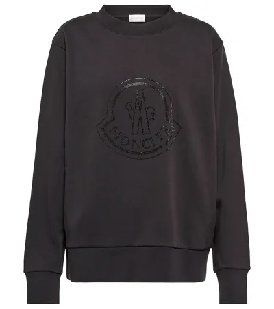 Moncler Logo Cotton-blend Jersey Sweatshirt In Black