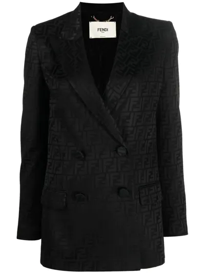 Fendi Ff Monogram Double-breasted Blazer In Black