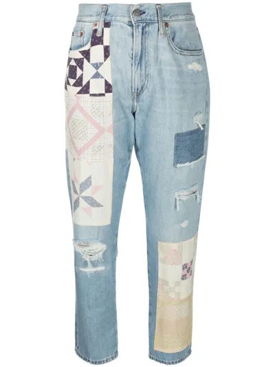 Polo Ralph Lauren Avery Patchwork Denim Boyfriend Jeans In Blue