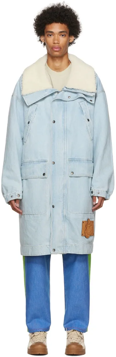 Moncler Genius Muir Faux Fur-trimmed Brand-appliqué Denim Parka In Blue