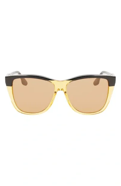 Victoria Beckham 57mm Gradient Lens Cat Eye Sunglasses In Black-champagne