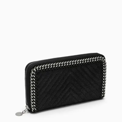 Stella Mccartney Black/gold Chevron Zip Around Falabella Wallet