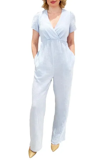 Emilia George Naomi Cotton Voile Maternity Jumpsuit In Happy Blue