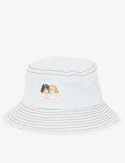 Fiorucci Angels-logo Flat-brim Cotton Bucket Hat In Denim Blue