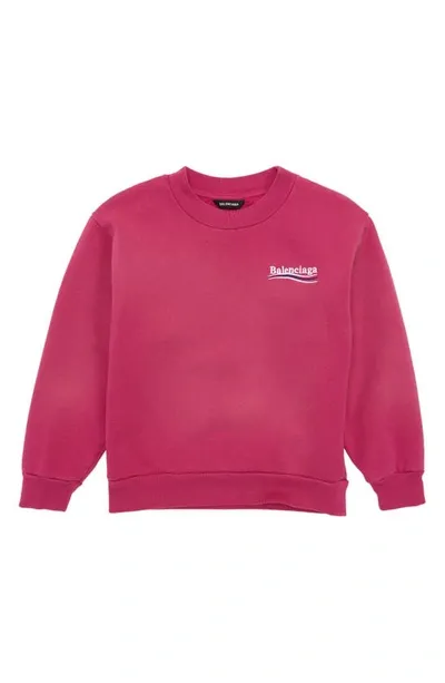 Balenciaga Kids' Campaign Logo Cotton Sweatshirt In 桃红色