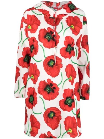 Kenzo Graphic Poppy Hoodie Mini Dress In Neutral