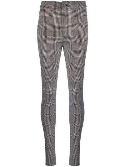 Saint Laurent Black And White Check-patterned Skinny Trousers In Nero