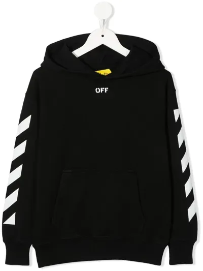 Off-white Kids' Graphic Chevron-print Hoodie In Black