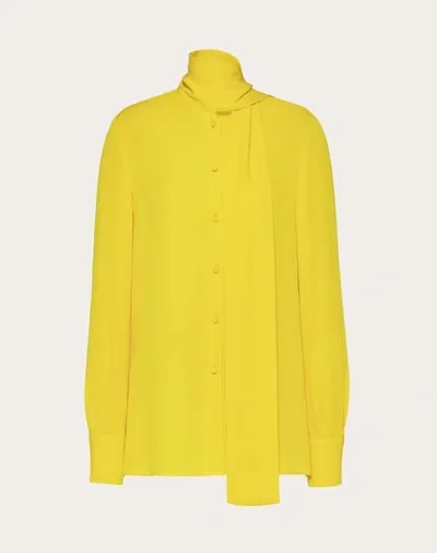 Valentino Silk Pussybow Shirt In Yellow