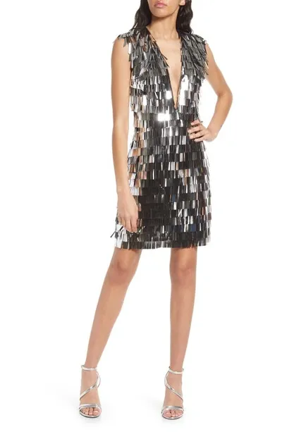 Sho By Tadashi Shoji Sequin Fringe Body-con Cocktail Dress In Silver/ Black