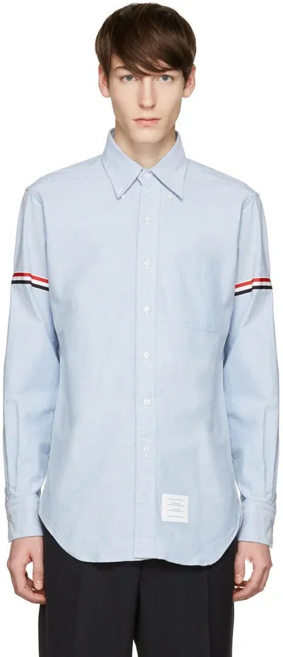 Thom Browne Rwb Armband Cotton Oxford Shirt In Blue