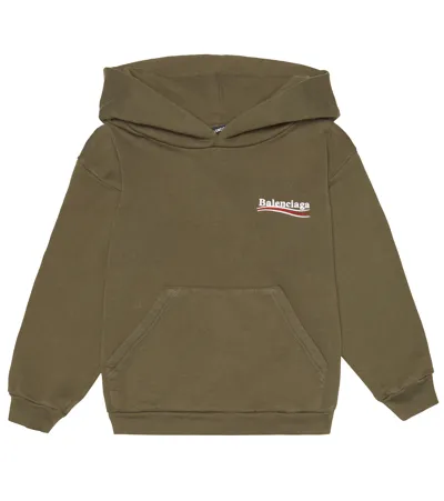 Balenciaga Embroidered Cotton Fleece Hoodie In Khaki/white/red