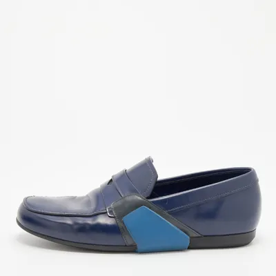 Pre-owned Prada Blue Leather Slip On Loafers Size 41.5