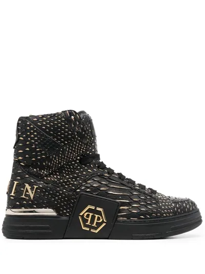 Philipp Plein Snakeskin-effect High-top Sneakers In Black