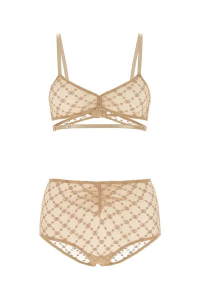 Gucci Beige Mesh Lingerie Set  Printed  Donna Xs In Multicolor