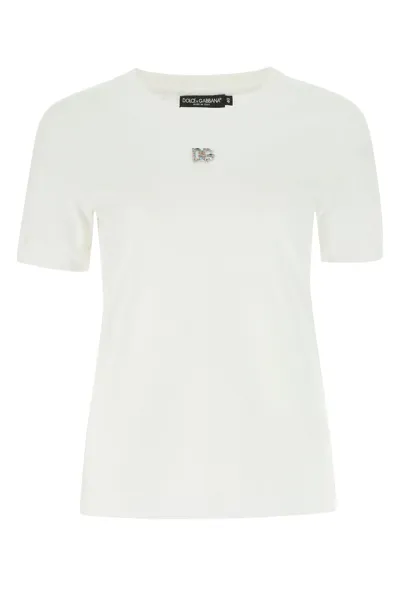 Dolce & Gabbana Crystal Logo Cotton Jersey T-shirt In White