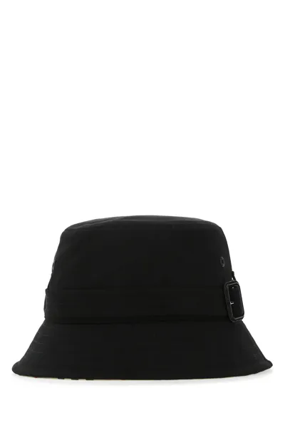 Burberry Gabardine Buckle Cotton Bucket Hat In Black