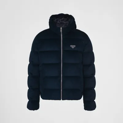 Prada Cropped Corduroy Down Jacket In Blu