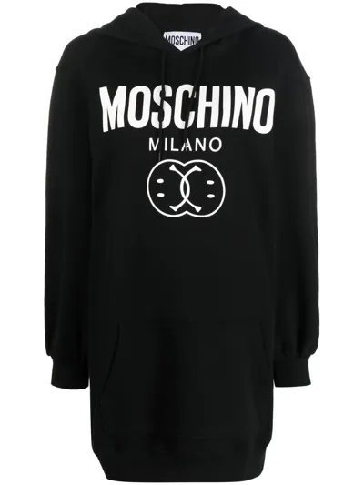 Moschino Logo Print Hooded Dress In Black