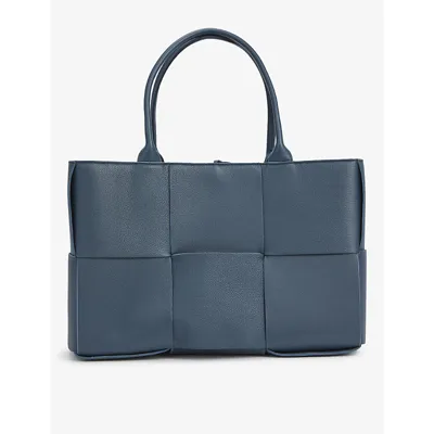 Bottega Veneta Arco Woven East-west Tote Bag In Deep Blue-silver