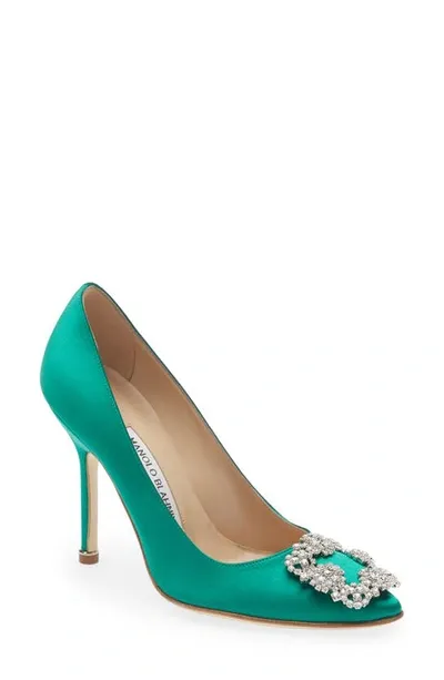 Manolo Blahnik Hangisi Crystal Buckle Pump In Bgrn