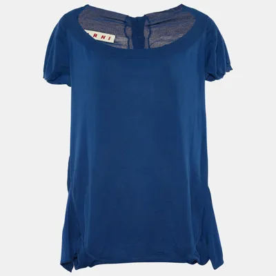 Pre-owned Marni Blue Cotton Knit Button Front Top L