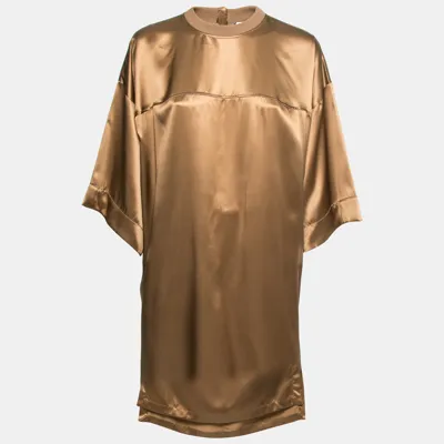 Pre-owned Givenchy Brown Satin Silk Crewneck Oversized Tunic M