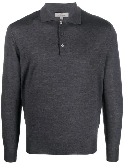 Canali Merino-wool Polo Shirt In Black