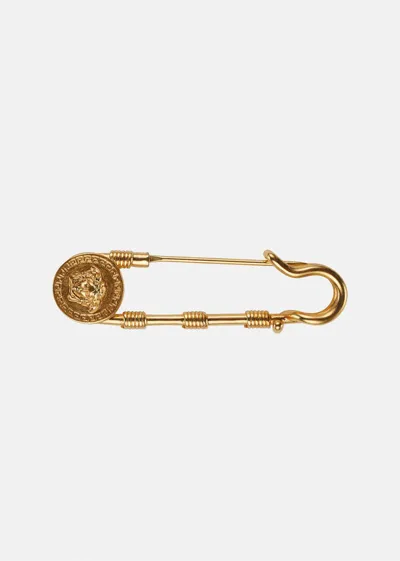 Versace Gold-tone Medusa Safety Pin Brooch In Tribute Gold