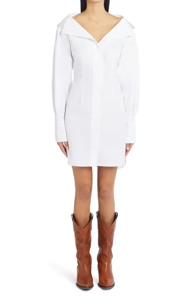 Etro Off-shoulder Cotton Shirt Minidress In White