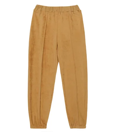 Paade Mode Kids' Cotton Velvet Sweatpants In Copenhagen Brown