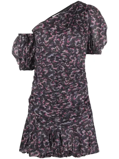 Isabel Marant Étoile Lecia Floral-print Ruched Cotton Mini Dress In Black