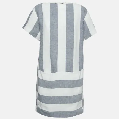 Pre-owned Weekend Max Mara Blue & White Striped Linen Dress M