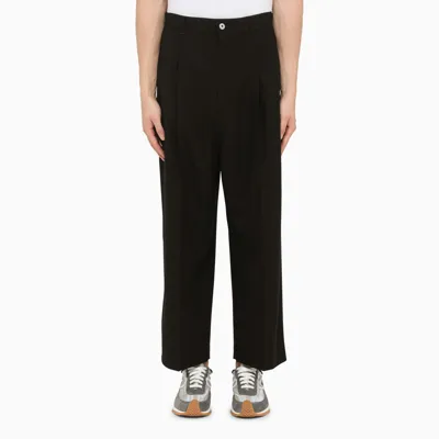 Loewe Single Pleat Cropped Wide Leg Pants In Black