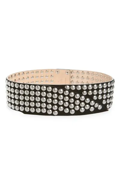 Isabel Marant Lona Studded Leather Waist Belt In Black