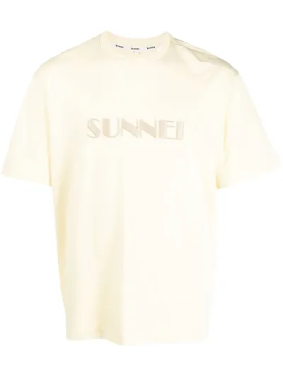 Sunnei Embroidered-logo Cotton T-shirt In 中性色