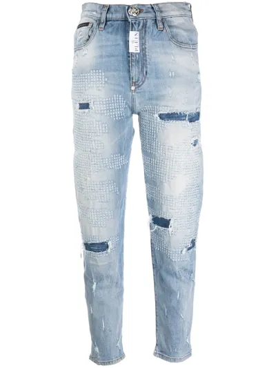 Philipp Plein Distressed Mom Jeans In Blue